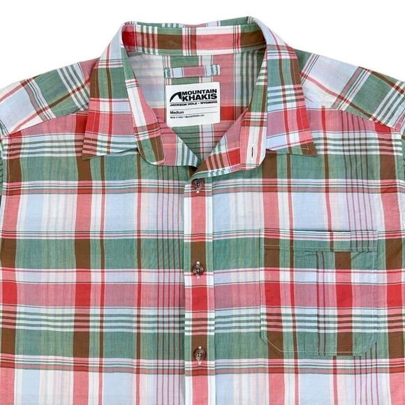 Mountain Khakis Shirt Mens Medium Green Red Tartan Plaid SS Hiking Button Up - Picture 1 of 8